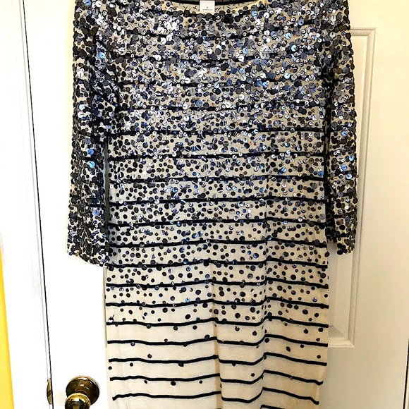 J crew sequined navy and cream wool dress. - Picture 1 of 3